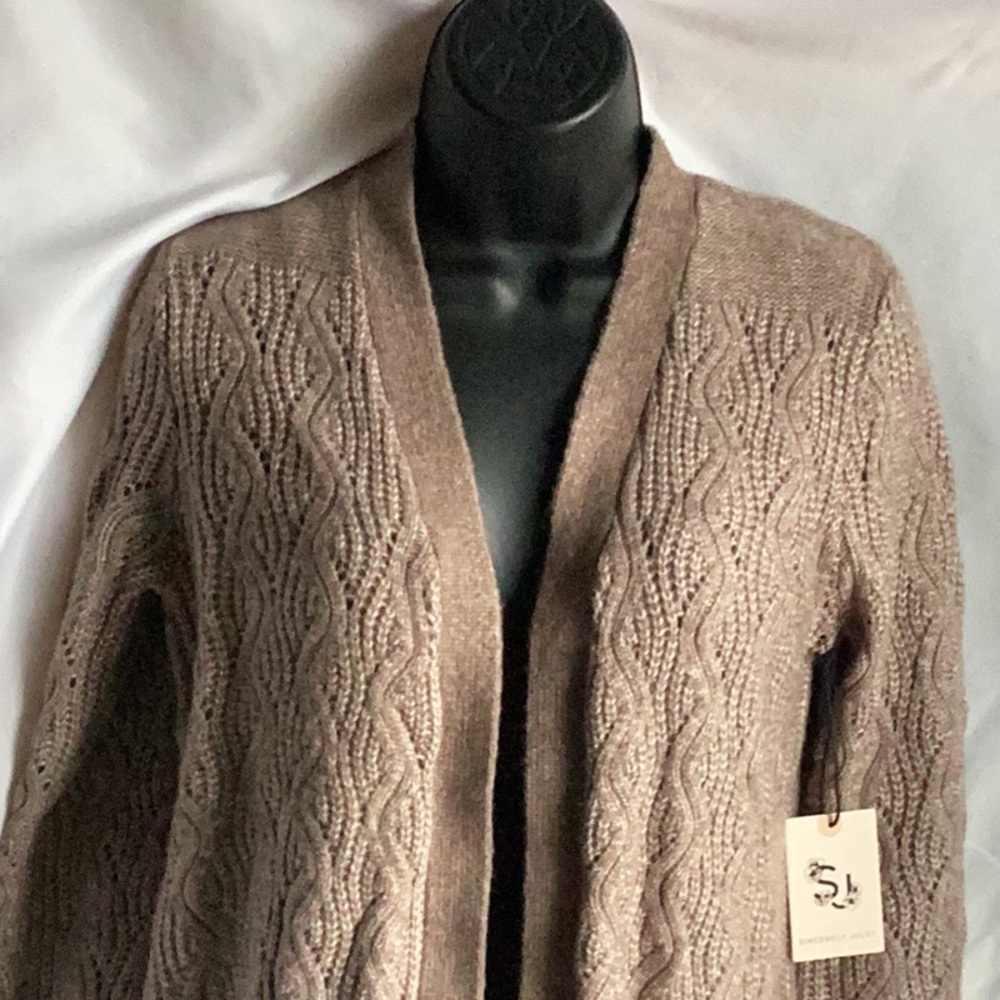 Sincerely Jules Brown Textured Long Knit Cardigan Sweater